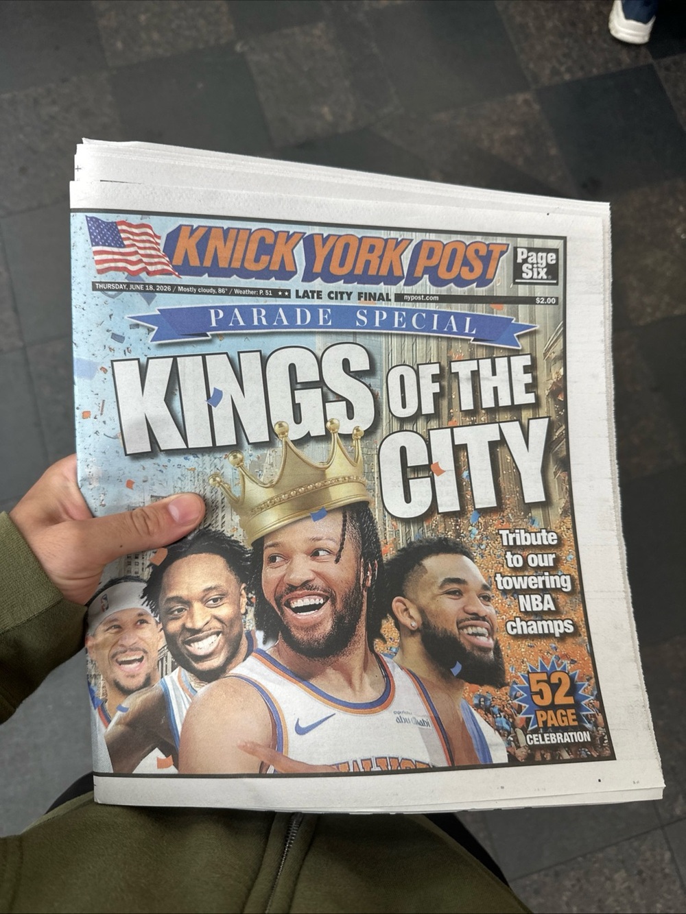 KNICK YORK POST PARADE SPECIAL Kings Of The City New NY 6/18/26 Champs Newspaper